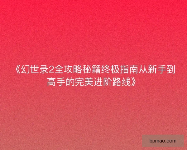 《幻世录2全攻略秘籍终极指南从新手到高手的完美进阶路线》